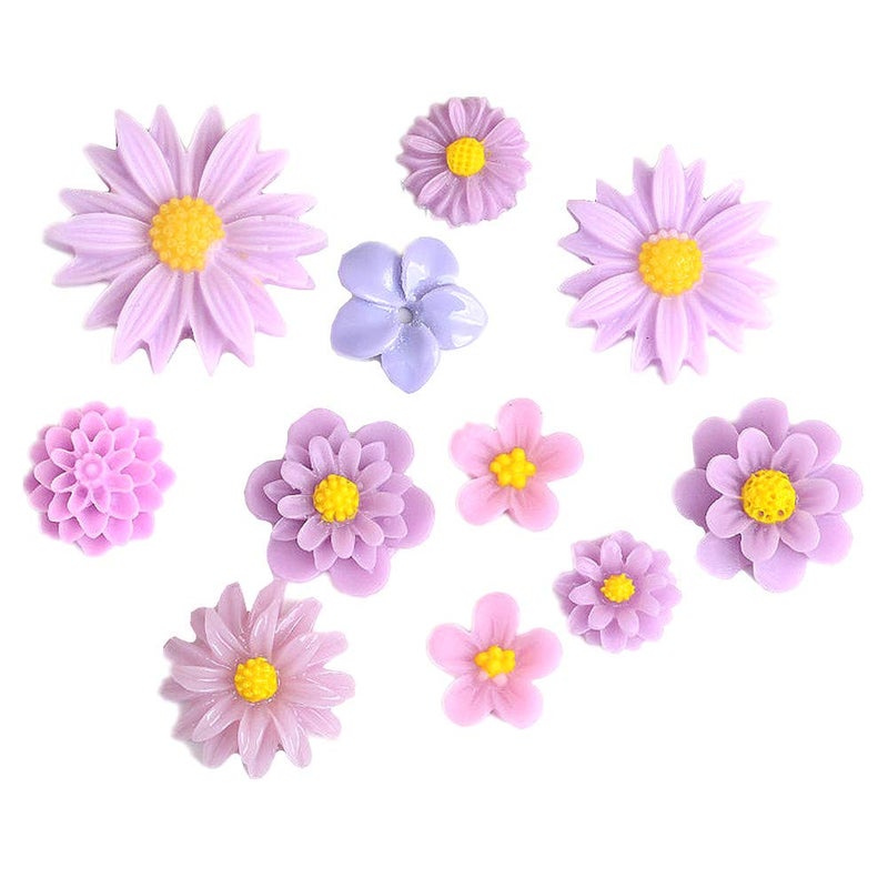 Zhiheng 44 Pack Flower Resin Charms Daisy Peony Resin Flatback Beads for Jewelry Making Scrapbooking Phone Case Decor Hair Accessories Fairy Garden Decor (Multi) - Image 2